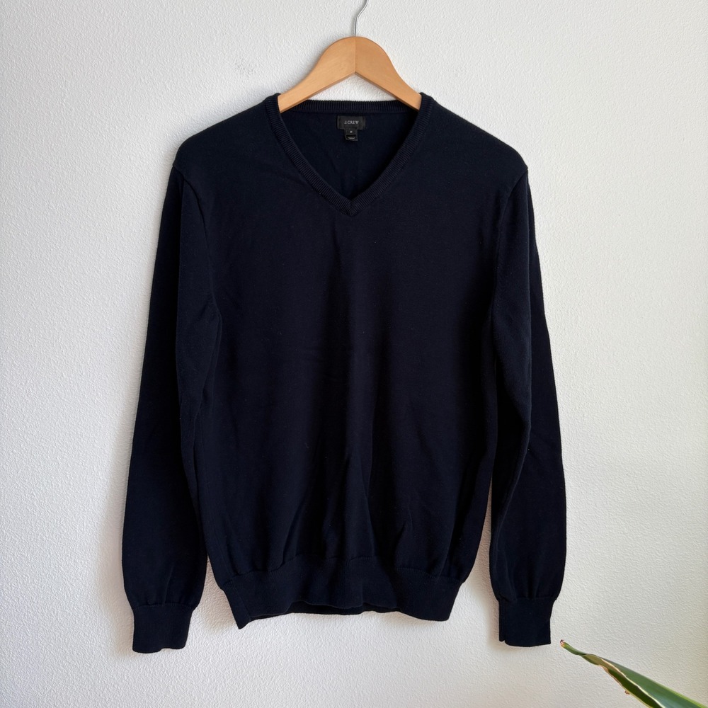 J.Crew Mens Dark Navy Blue 100% Cotton V-Neck Sweater Size M